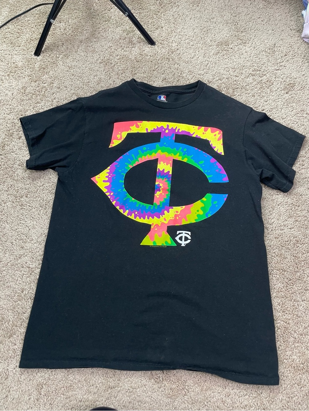 Black Unisex Tee with Neon Rainbow Tie-Dye Minnesota Twins Logoโ Baseball Team
